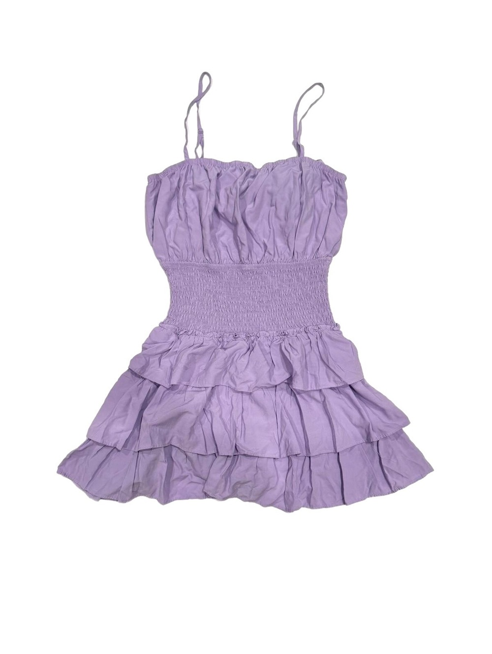 Idem Ditto Lavender Tiered Ruffle Mini Dress Smocked Waist Medium Coquette Y2K